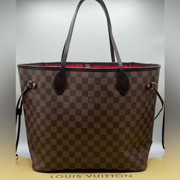 Louis Vuitton Damier Ebene Neverfull Mm Ceries Cherry Red Shoulder Tote Bag LV - Picture 7 of 16
